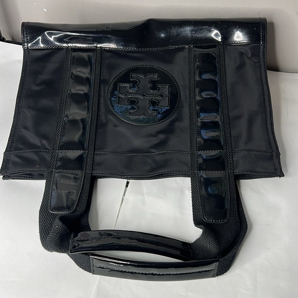 Tory Burch Large A4 Black Nylon Patent Hidden Snap Tote Bag - Picture 11 of 13